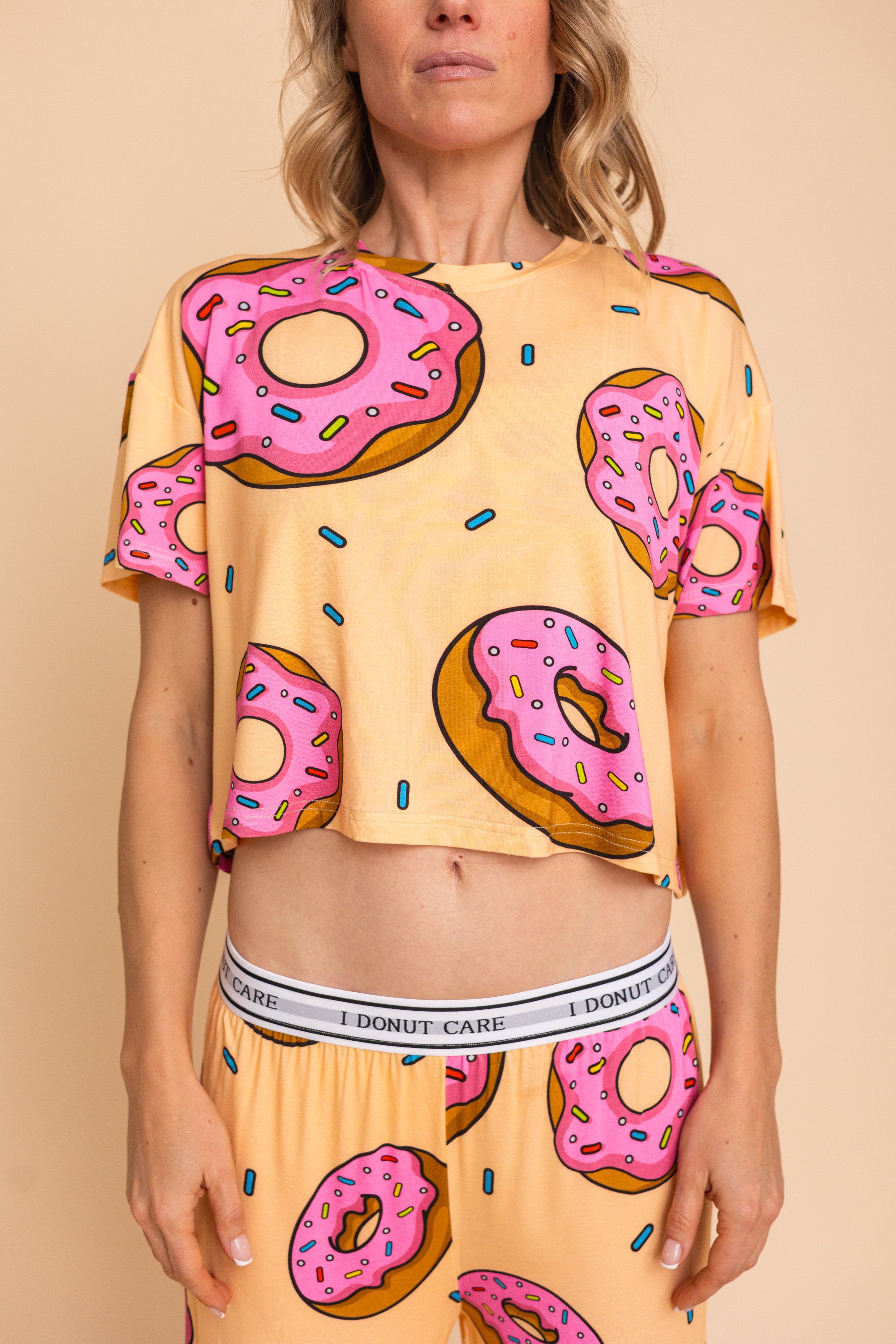 Pajama Crop Top "I DONUT CARE"